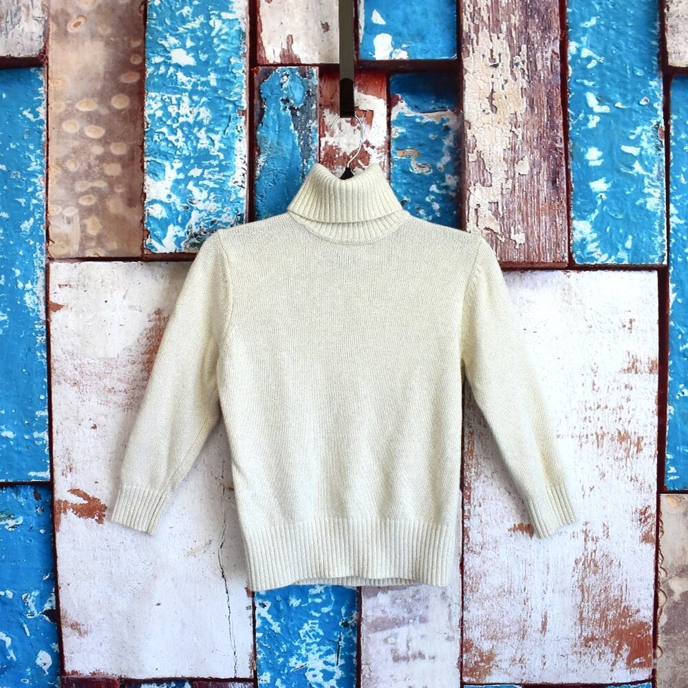 Women's Mark Eisen Sweater Turtleneck Metallic Soft Cozy Angora MEDIUM Golden
